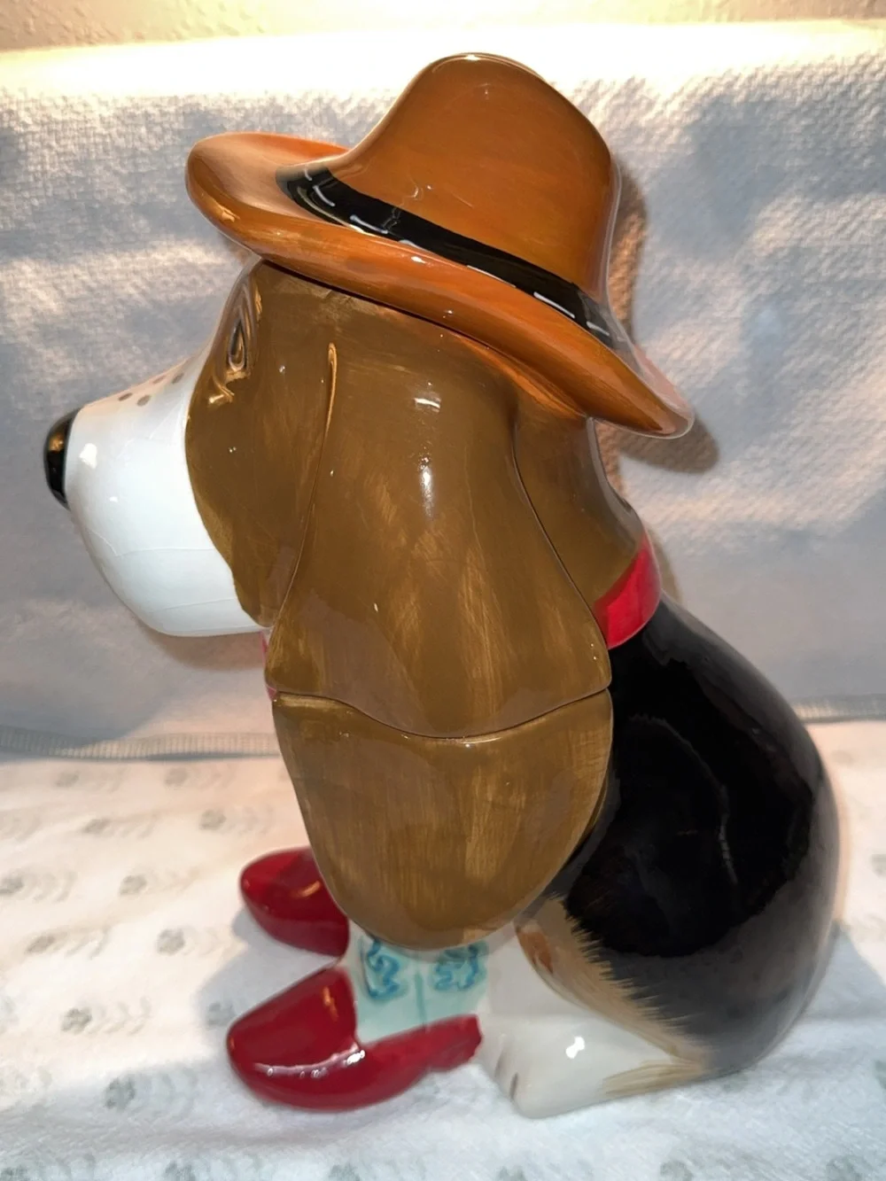 The Pioneer Woman Brown & White Dog Cookie Jar with Red Boots
